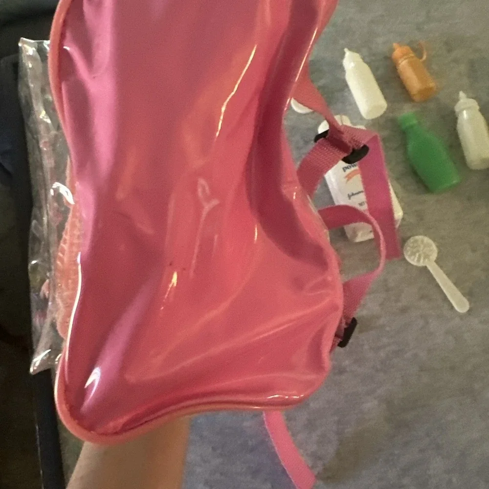 Vintage JC Toys Baby Doll Care Set Clear Bag/backpack With 4 Baby PJ's & Blanket